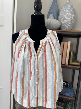 Madewell Multi-striped Sleeveless Button-down Linen/Cotton Top - Size M